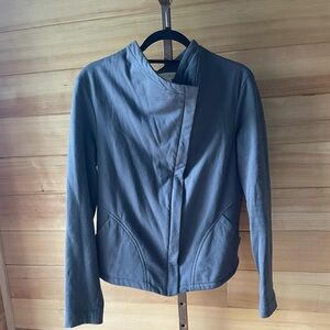 Synergy Organic Cotton Asymmetrical Zip Front Jacket Grey Double Lapel Large